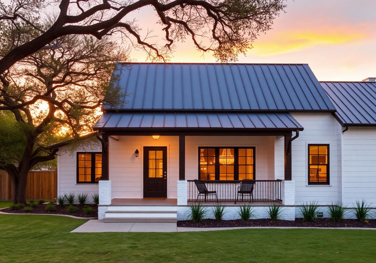 Modern farmhouse custom home with metal roof